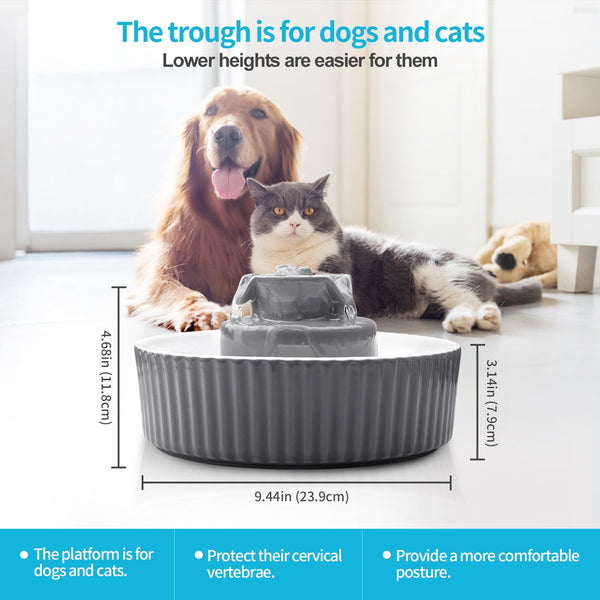Yes4pets Grey Ceramic Electric Pet Water Fountain Dog Cat Feeder Bowl Dispenser
