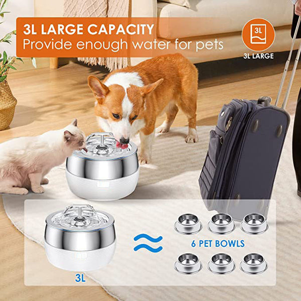 Yes4pets 3L Automatic Electric Pet Water Fountain Dog Cat Stainless Steel Feeder Bowl Dispenser White Dog Automatic Feeders