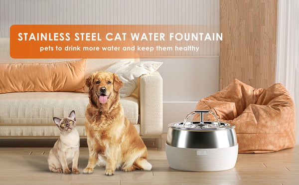 Yes4pets 3L Automatic Electric Pet Water Fountain Dog Cat Stainless Steel Feeder Bowl Dispenser White Dog Automatic Feeders
