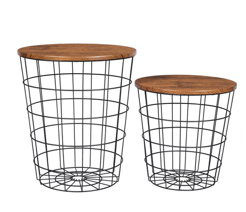 Yes4homes Vintage Round Coffee Tables Set Of 2 Side Robust Steel Frame For Living Room Bedroom Rustic Brown And Black