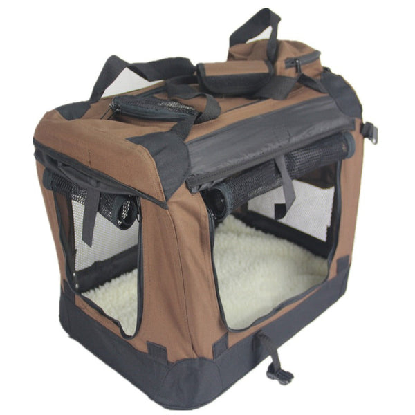 Yes4pets Small Foldable Soft Dog Cat Puppy Rabbit Crate Bag With Curtain-Brown