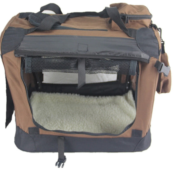 Yes4pets Small Foldable Soft Dog Cat Puppy Rabbit Crate Bag With Curtain About 50Cm X 35Cm Brown Small Animal Supplies