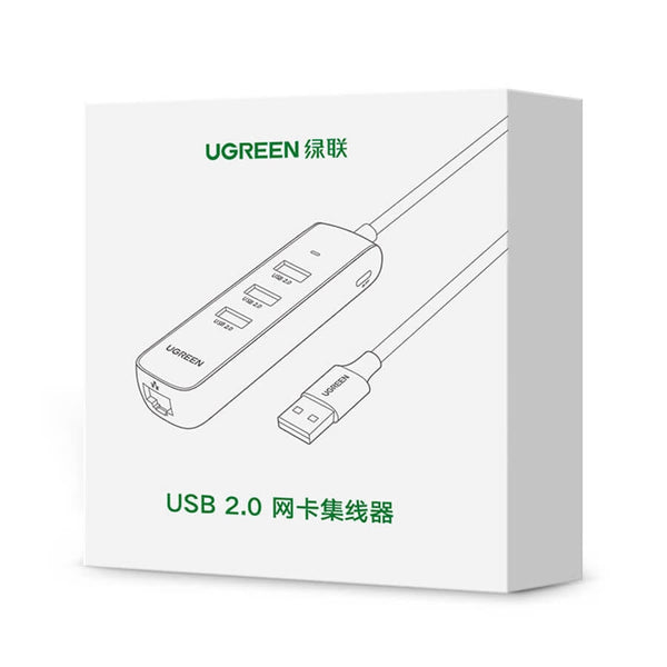 Ugreen 20984 Usb 2.0 To 3 X Usb2.0 With Rj45 (100Mbps) Ethernet Adapter (Black) Usb Cables Hubs & Adapters