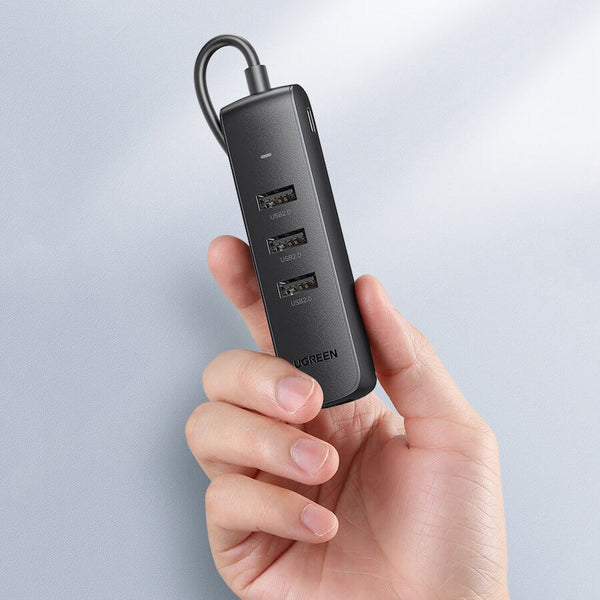 Ugreen 20984 Usb 2.0 To 3 X Usb2.0 With Rj45 (100Mbps) Ethernet Adapter (Black) Usb Cables Hubs & Adapters