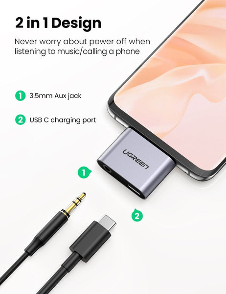 70312 2 In 1 Usb C To And 3.5Mm Adapter Usb Cables Hubs & Adapters