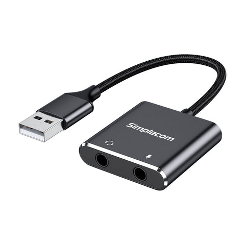 Simplecom Ca152 Usb To 3.5Mm Audio And Microphone Sound Card Adapter For Trs Or Trrs Headset With
