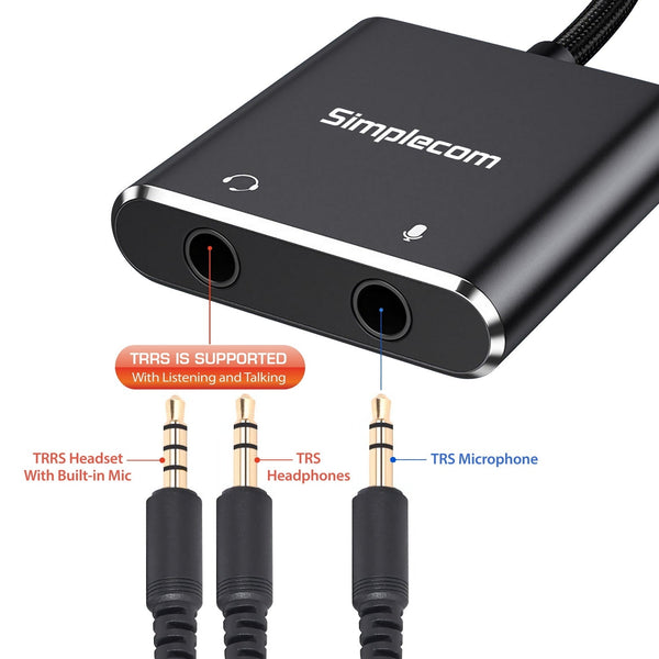 Simplecom Ca152 Usb To 3.5Mm Audio And Microphone Sound Card Adapter For Trs Or Trrs Headset With