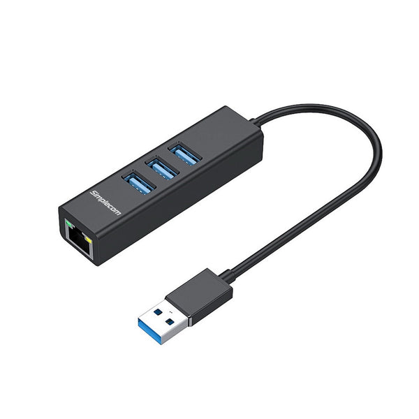 Simplecom Chn420 Aluminium 3 Port Superspeed Usb Hub With Gigabit Ethernet Adapter Black Usb Cables Hubs & Adapters