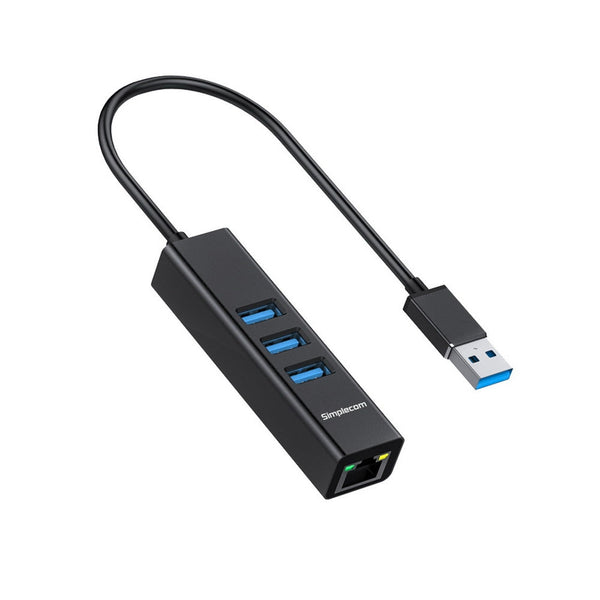 Simplecom Chn420 Aluminium 3 Port Superspeed Usb Hub With Gigabit Ethernet Adapter Black Usb Cables Hubs & Adapters