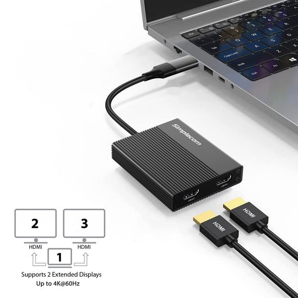 Simplecom Da369 Usb 3.0 Or Usb C To Dual 4K Hdmi 2.0 Display Adapter For 2X 4K@60Hz Extended Screens Usb Cables Hubs & Adapters