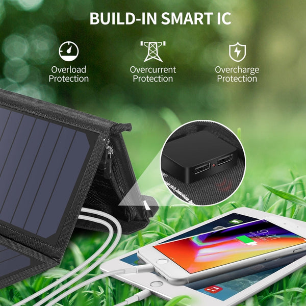 Choetech Sc001 19W Portable Solar Panel Charger Sunpower Panels Dual Usb For Camping/Rv/Outdoors