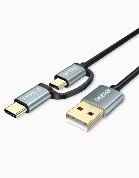 Choetech Xac-0012-102Bk 2-In-1 Usb Type C+Micro Cable 1.2M Charge & Sync For Samsung Phones