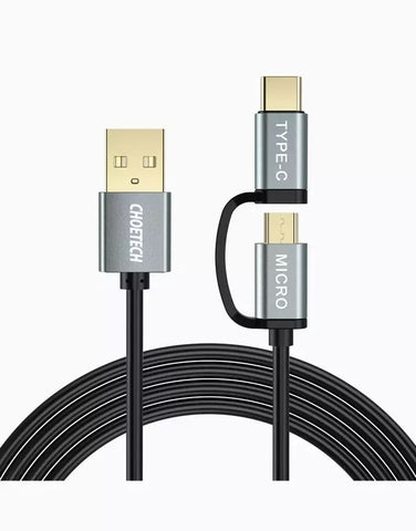 Choetech Xac-0012-102Bk 2-In-1 Usb Type C+Micro Cable 1.2M Charge & Sync For Samsung Phones