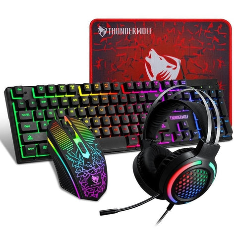 Keyboard & Mouse Bundles T T Wolf Tf400 4 Pcs Rainbow Keyboard/Mouse/Headphone/Mouse Pad Kit Set