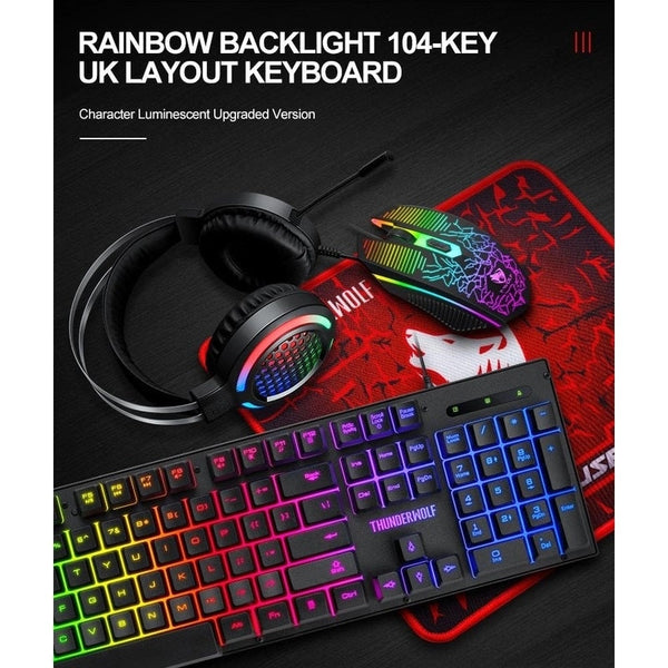 T T Wolf Tf400 4 Pcs Rainbow Keyboard/Mouse/Headphone/Mouse Pad Kit Set Keyboard & Mouse Bundles