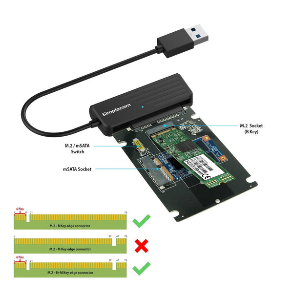 USB Cables Hubs & Adapters Simplecom Sa225 Usb3.0 To Msata + M.2 (Ngff B Key) In 1 Combo Adapter