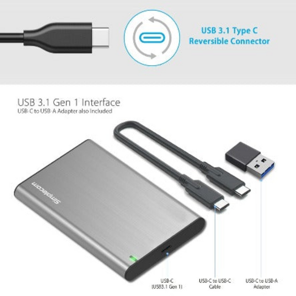 Simplecom Se221 Aluminium 2.5'' Sata Hdd/Ssd To Usb 3.1 Enclosure Gold Drive Enclosures & Docks