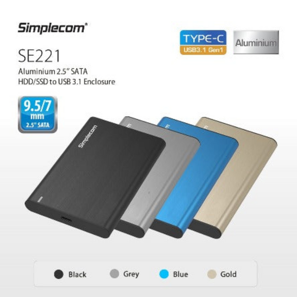 Simplecom Se221 Aluminium 2.5'' Sata Hdd/Ssd To Usb 3.1 Enclosure Gold Drive Enclosures & Docks