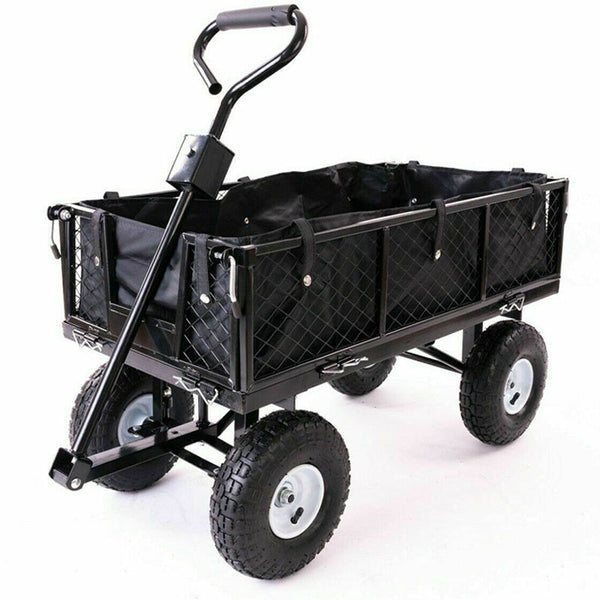 Directly2u Garden Dump Rolling Mesh Cart With Heavy Duty Steel Frame10 Inch Pneumatic Tires Maximum Load Capacity Of 300 Kg (Black) Wheelbarrows Carts