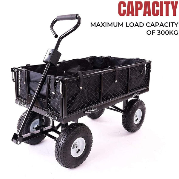 Garden Dump Rolling Mesh Cart With Heavy Duty Steel Frame,10 Inch Pneumatic Tires Maximum Load Capacity Of 300 Kg (Black)