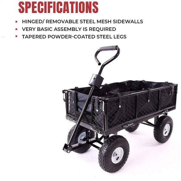 Directly2u Garden Dump Rolling Mesh Cart With Heavy Duty Steel Frame10 Inch Pneumatic Tires Maximum Load Capacity Of 300 Kg (Black) Wheelbarrows Carts