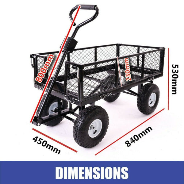 Directly2u Garden Dump Rolling Mesh Cart With Heavy Duty Steel Frame10 Inch Pneumatic Tires Maximum Load Capacity Of 300 Kg (Black) Wheelbarrows Carts