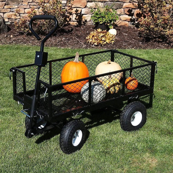 Directly2u Garden Dump Rolling Mesh Cart With Heavy Duty Steel Frame10 Inch Pneumatic Tires Maximum Load Capacity Of 300 Kg (Black) Wheelbarrows Carts
