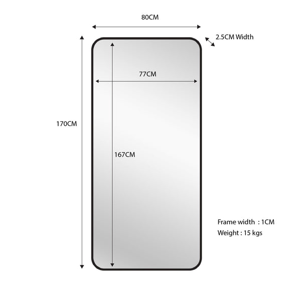 Black Metal Rectangle Mirror Medium 80Cm X 170Cm Mirrors