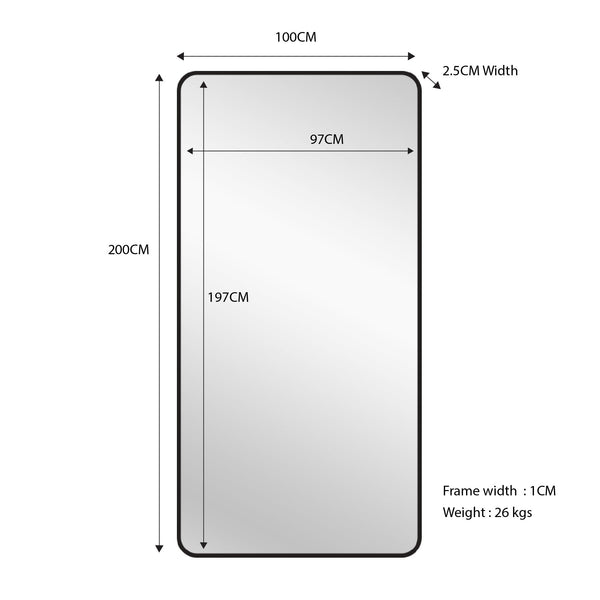 Black Metal Rectangle Mirror X Large 100Cm 200Cm Mirrors