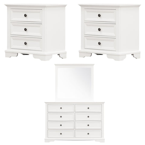 Celosia 4Pc Bedside Dresser Mirror Bedroom Chest Of Drawers Set Cabinet - White