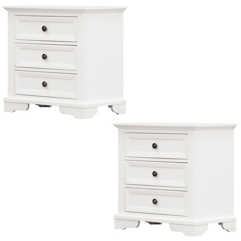 Celosia Bedside Table Set Of 2Pcs - 3 Drawers Storage Cabinet Nightstand White