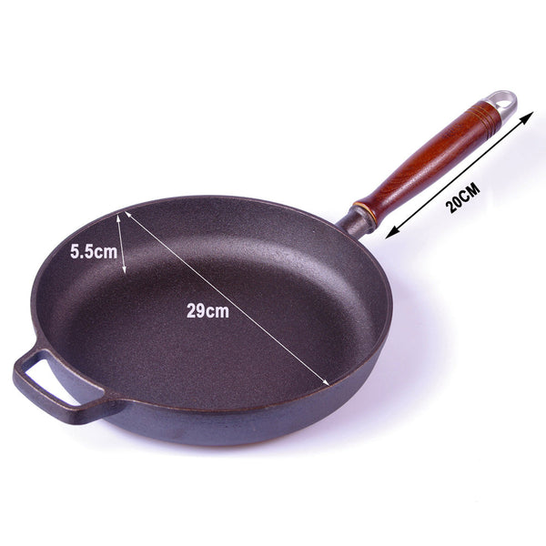 Pre Seasoned 29Cm Cast Iron Fry Pan Cookware Heat Resistant Handle Frying & Grill Pans