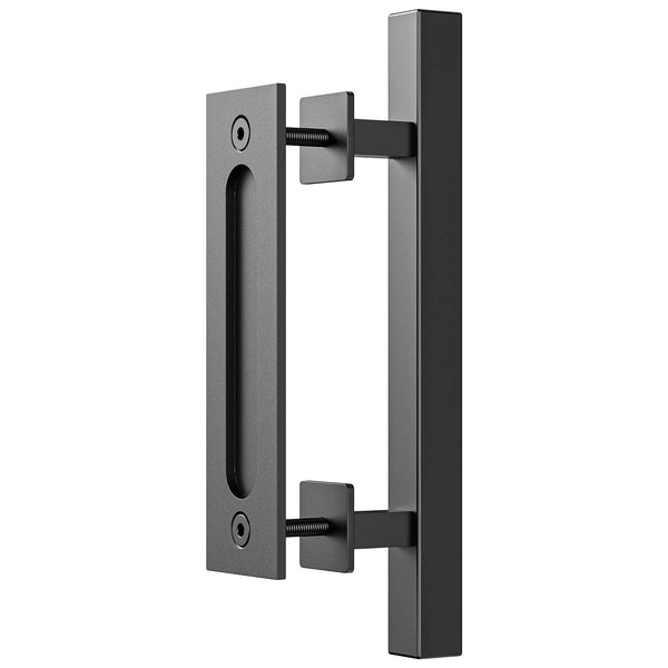 30Cm Pull And Flush Barn Door Handle Square Handles Set Of Frosted Black Surface