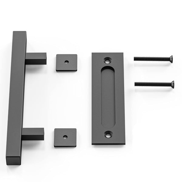 30Cm Pull And Flush Barn Door Handle Square Handles Set Of Frosted Black Surface