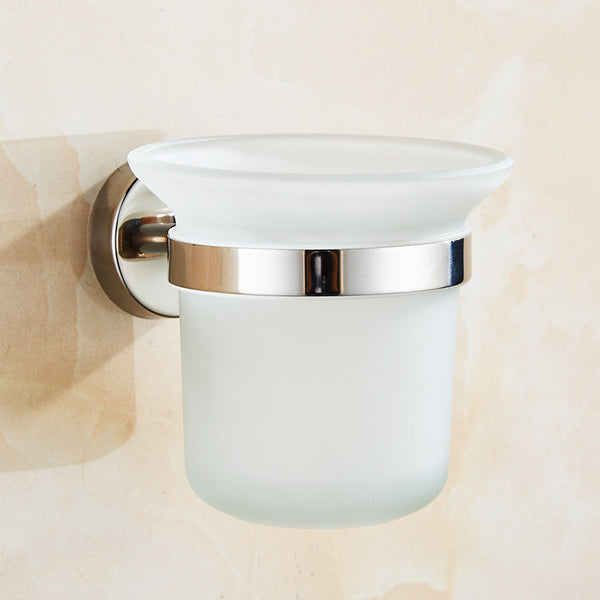 Toilet Brush Holder Wall Mount Rustproof Frosted Glass For Bathroom Toilet Brushes & Holders