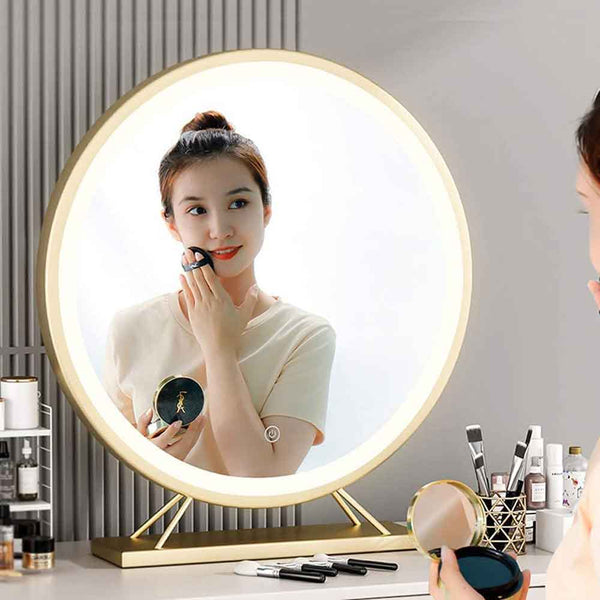 Touch Screen Table Desktop Led Light Vanity Mirror Makeup Round 40Cm Makeup Mirrors