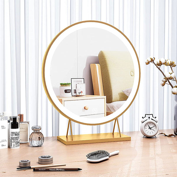 Touch Screen Table Desktop Led Light Vanity Mirror Makeup Round 40Cm Makeup Mirrors