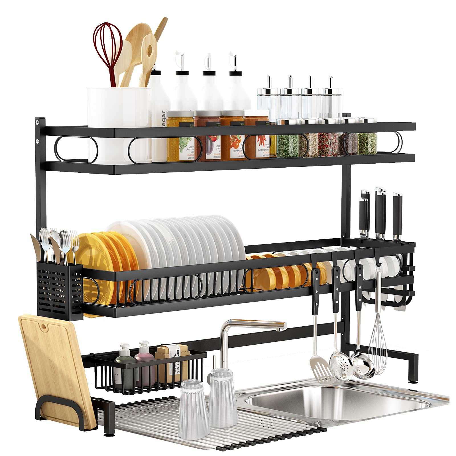 85Cm 3 Tier Over Sink Dish Drying Rack Drainer Kitchen Cutlery Holder Storage Organizer Grills & Griddles