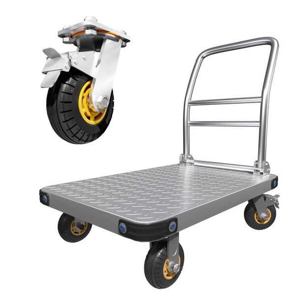 1000Kg Capacity Heavy Duty Foldable Platform Truck Flatbed Push Cart Steel Dolly Trolley Brake Tool & Equipment Trolleys