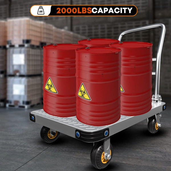 1000Kg Capacity Heavy Duty Foldable Platform Truck Flatbed Push Cart Steel Dolly Trolley Brake Tool & Equipment Trolleys