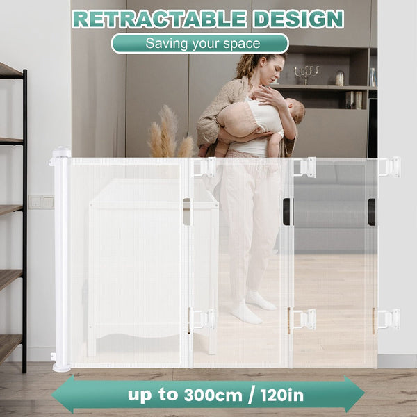 Retractable 3M Doorways Hallways Stairs Little One Gate Dog Pet Indoor Outdoor Safety Gates White Other Baby Proofing