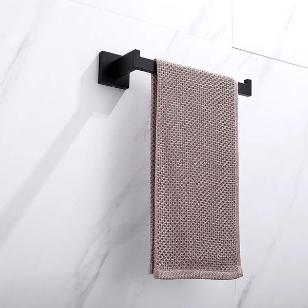 Square Hand Towel Holder Ring Wall Mounted Modern Bar Bathroom Kitchen Black Towel Racks