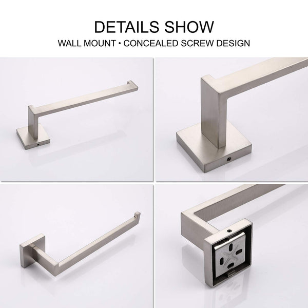 Square Hand Towel Holder Ring Wall Mounted Modern Bar Bathroom Kitchen