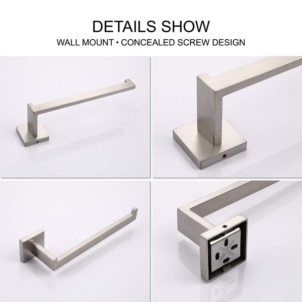 Square Hand Towel Holder Ring Wall Mounted Modern Bar Bathroom Kitchen Towel Racks