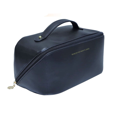 Large Travel Cosmetic Bag Portable Make Up Makeup Waterproof Pu Leather Storage Black