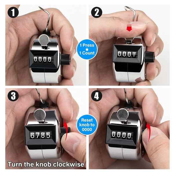 Hand Tally Counter 4-Digit Lap Counters Clicker Pitch For Counting Knitting Coaching