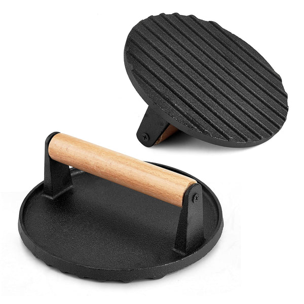 Heavy Duty Round Cast Iron Grill Burger Press Pre Seasoned Steak Griddle Bbq Grilling Burger Presses
