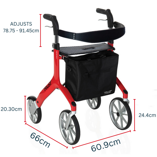 Trust Care Let's Fly Mobility Rollator Wheelie Walker Red Walkers & Canes