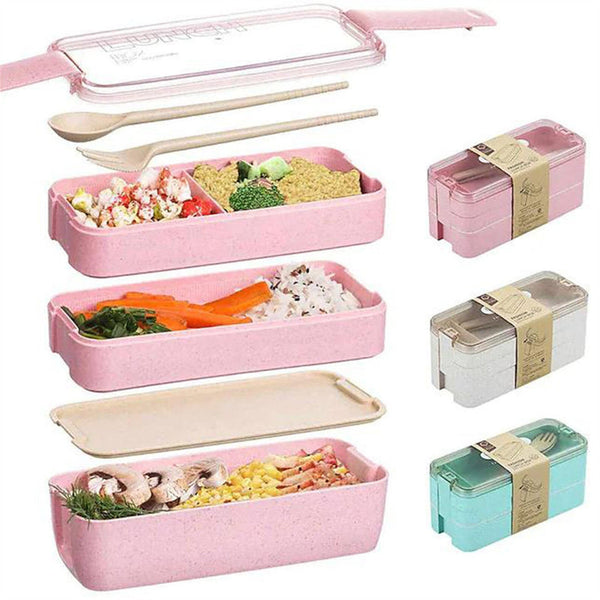 Cookingstuff 3-Layer Bento Box Students Lunch Eco-Friendly Leakproof 900Ml Food Container