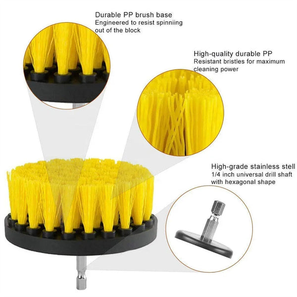 Tooleiz Three-Piece Electric Drill Set Bathroom Carpet Sink Cleaning Brush Head Yellow